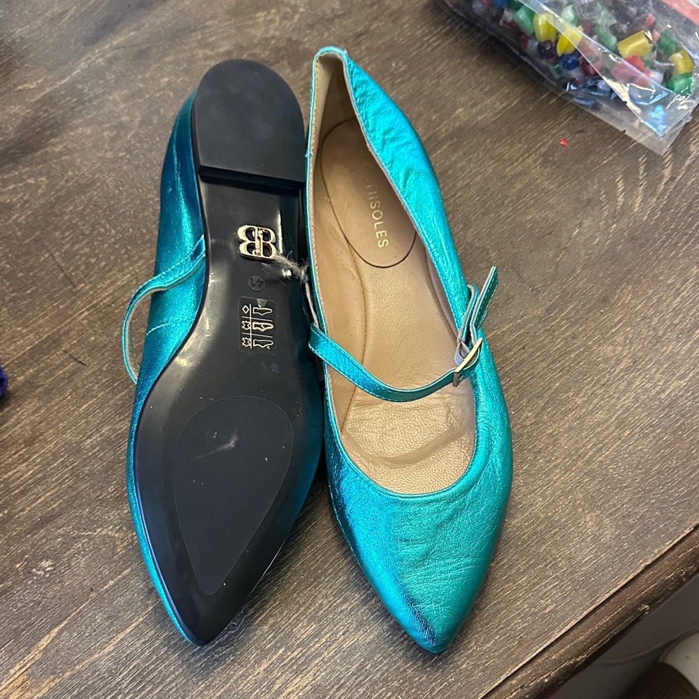 Elegant Teal Flats with Strap
